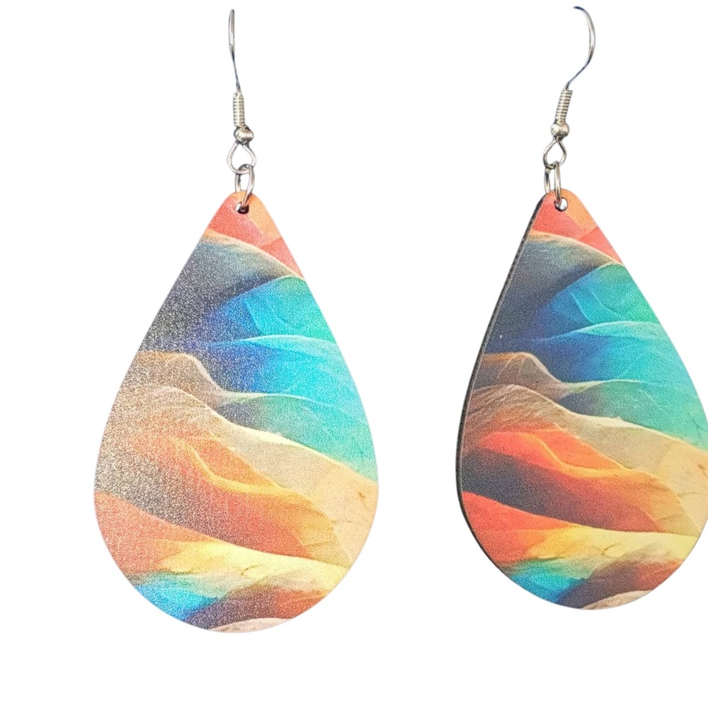NWT BOHEMIAN MULTICOLOR WOODEN HOOK EARRINGS